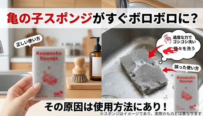 亀の子スポンジがボロボロになったイメージ画像