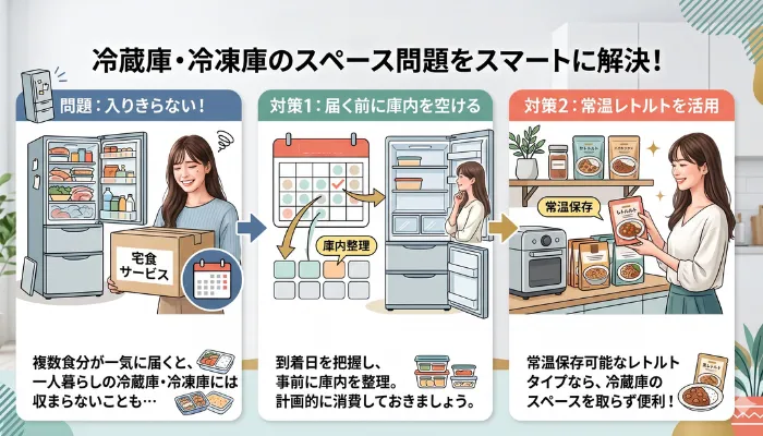 まとめて届くので、冷蔵庫・冷凍庫の場所を取る