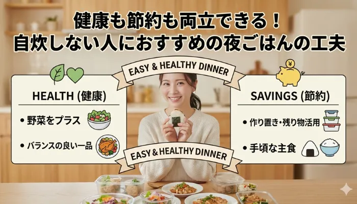 健康も節約も両立できる！自炊しない人におすすめの夜ご飯の工夫のアイキャッチ画像