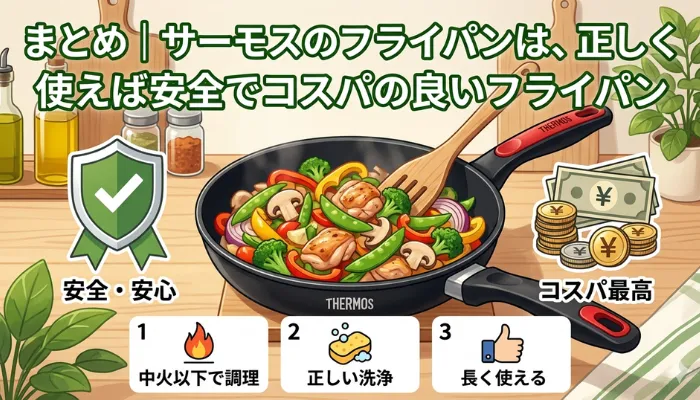 サーモスのフライパンで野菜を炒めるイラスト