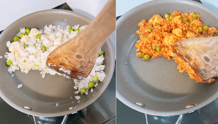 フライパンでチキンライスを焼く