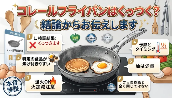 コレールフライパンはくっつく？結論からお伝え