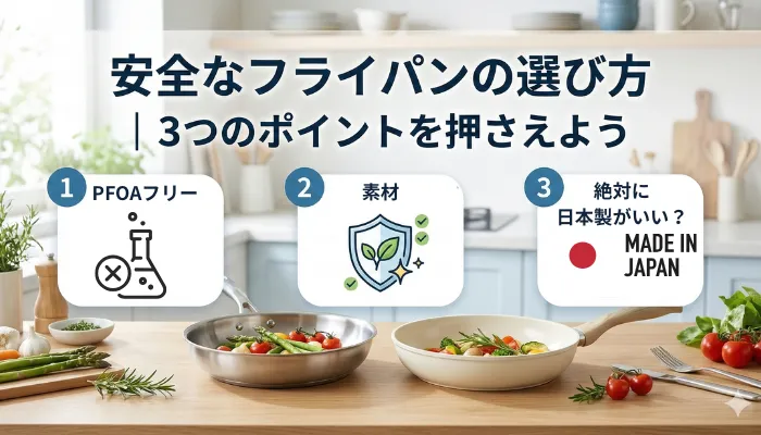 ステンレスのフライパンと白いフライパンがカウンターに並んだ画像