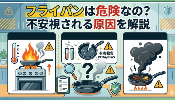 フライパンから大きな煙が上がる絵