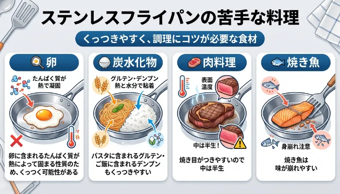 ステンレスフライパンの苦手な料理