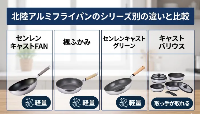 北陸アルミフライパンのシリーズの違いと比較