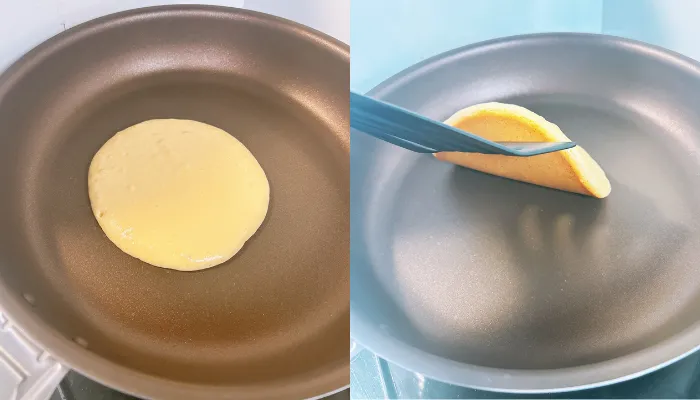 PENTAフライパンでホットケーキを焼く様子