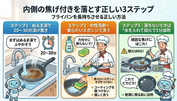 内側のこぎつきを落とす正しい3ステップ