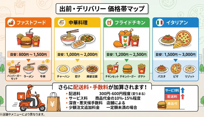出前・デリバリー価格帯