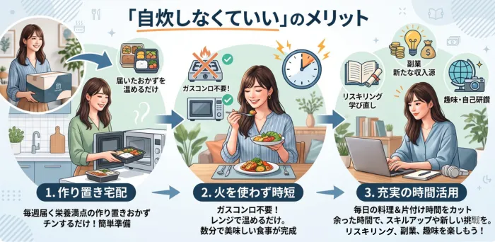 仕事で疲れた日も、自炊しなくていい