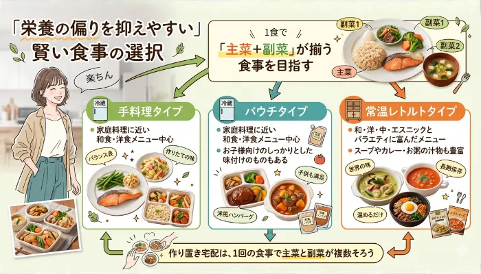 いろいろなおかずが届くので、栄養の偏りを抑えやすい