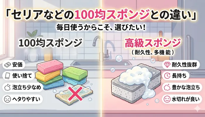 セリアなどの100均スポンジとの違い