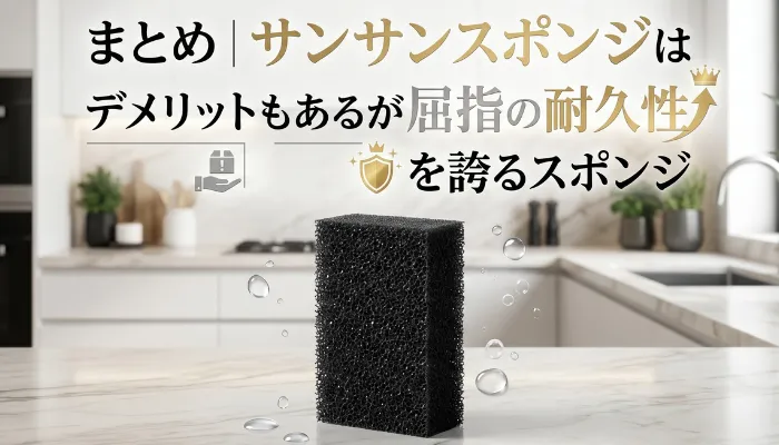 まとめ|サンサンスポンジはデメリットもあるが屈指の耐久性を誇るスポンジ