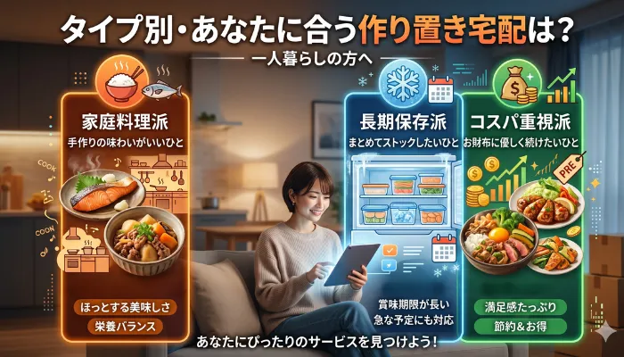 タイプ別・あなたに合う作り置き宅配は?
