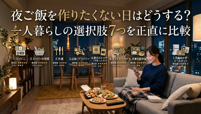 夜ご飯を作りたくない日はどうする？一人暮らしの選択肢7つを正直に比較