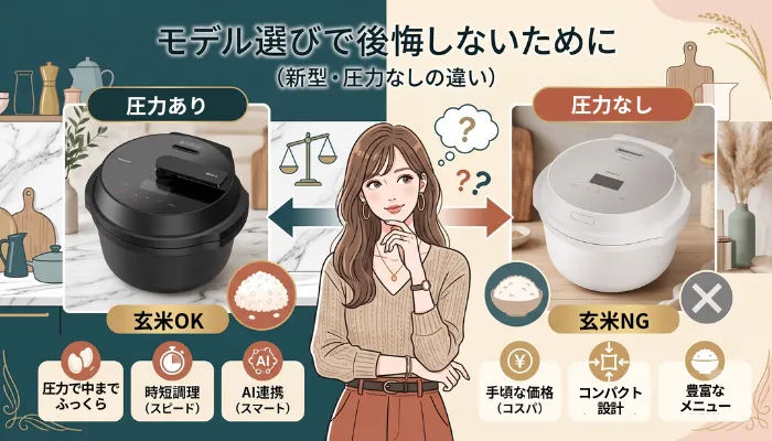 モデル選びで後悔しないために(新型・圧力なしの違い)