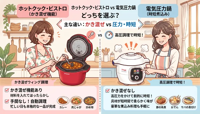 ホットクックとビストロ・電気圧力鍋の違いの図解