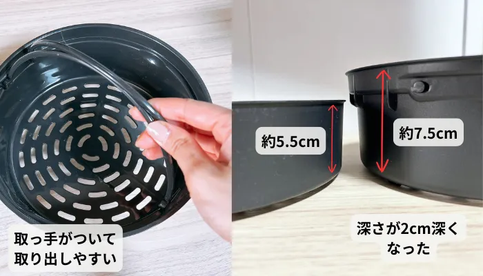 もっとトレーの取っ手と深さの比較