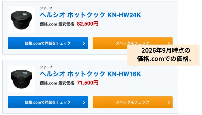 2026年9月時点の価格ドットコムでの価格