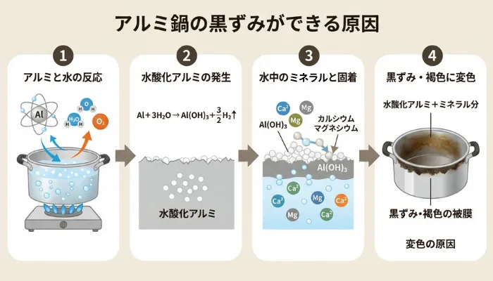 アルミ鍋の黒ずみができる原因