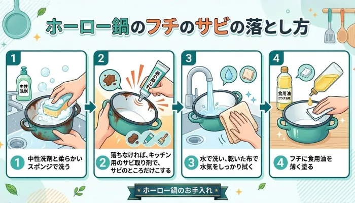 ホーロー鍋のサビの落とし方